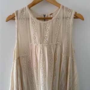 Free People Lace Sleeveless Cream Babydoll Dress